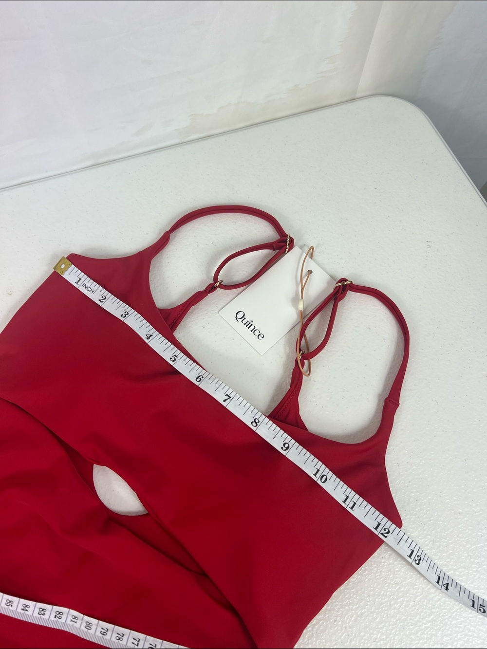 Quince Sz Medium Italian Cut Out One-Piece Swimsuit Cherry Minimalist Summer NWT - Picture 8 of 14